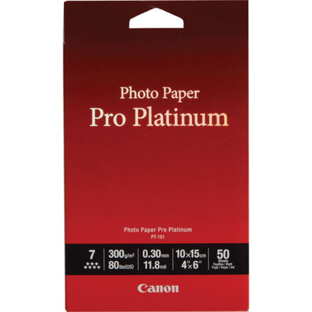 Canon Photo Paper Pro Platinum PT-101, PT-101, foto papír, lesklý, 2768B014, bílý, 10x15cm, 4x6", 300 g/m2, 50 ks, inkoustový