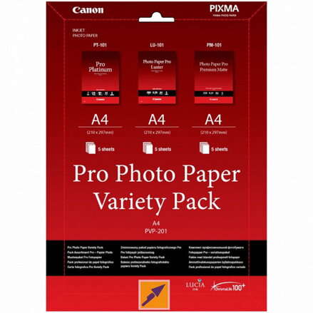 Canon Photo Paper Pro Variety Pack PVP-201, foto papír, 5x matný PM-101, 5x lesklý PT-101, 5x LU-101 typ bílý, A4, 15 ks, 6211B021