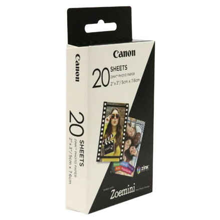 Canon ZINK Photo Paper, foto papír, bez okrajů typ lesklý, Zero Ink typ bílý, 5x7,6cm, 2x3", 20 ks, 3214C002, termální