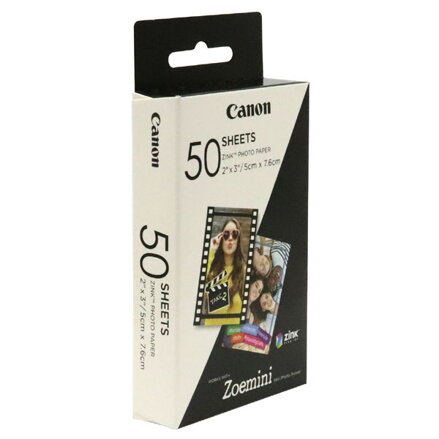Canon ZINK Photo Paper, foto papír, bez okrajů typ lesklý, Zero Ink typ bílý, 5x7,6cm, 2x3", 50 ks, 3215C002, termální