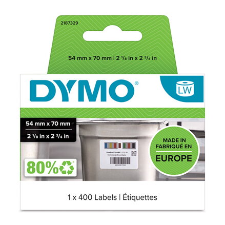Dymo papírové štítky 70mm x 54mm, bílé, kontrolní potravinové, 1x400 ks, 2187329