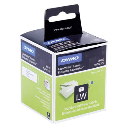 Dymo papírové štítky 89mm x 28mm, bílé, adresní, 2X130 ks, 99010, S0722370