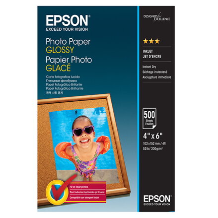 Epson Photo Paper, foto papír, lesklý, bílý, 10x15cm, 4x6", 200 g/m2, 500 ks, C13S042549, inkoustový