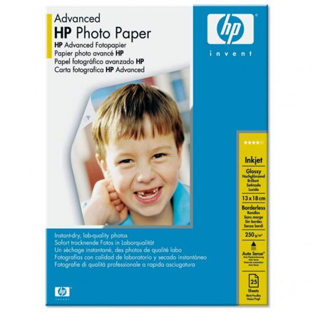 HP Advanced Glossy Photo Paper, foto papír, bez okrajů typ lesklý, zdokonalený typ bílý, 13x18cm, 5x7", 250 g/m2, 25 ks, Q8696A, i