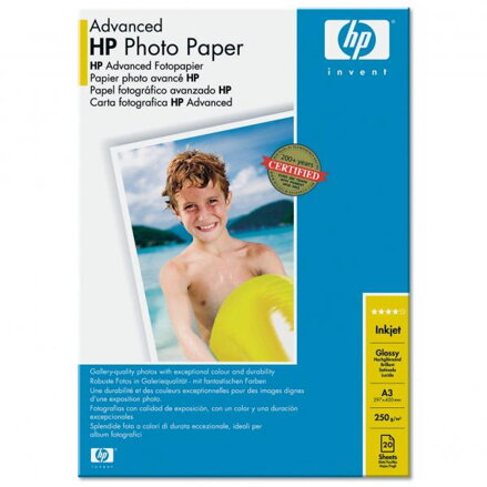 HP Advanced Glossy Photo Paper, foto papír, lesklý, zdokonalený typ bílý, A3, 250 g/m2, 20 ks, Q8697A, inkoustový
