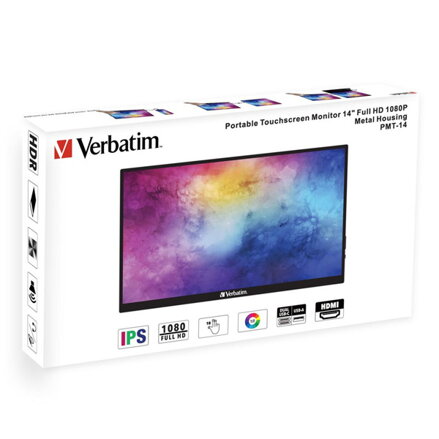 Verbatim přenosný dotykový monitor, PMT-14, 14", Full HD (1920x1080), 60Hz, černý