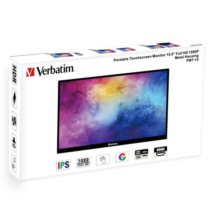 Verbatim přenosný dotykový monitor, PMT-15, 15.6", Full HD (1920x1080), 60Hz, černý