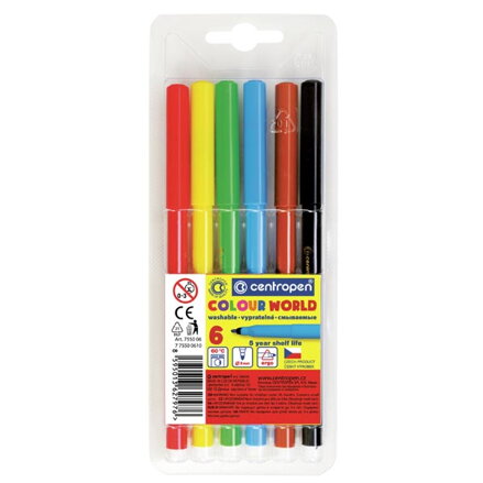Centropen, sada popisovačů 7550, color, 6ks, 1mm, válcový hrot odolný proti zatlačení