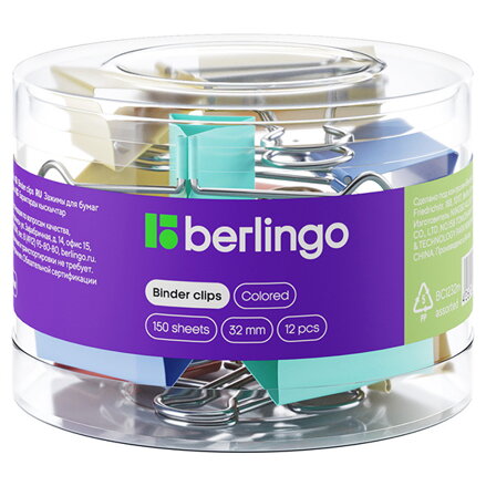 Kancelářské klipy na papír Buldog, 32mm, 1ks, Berlingo, mix barev, 12 ks v balení