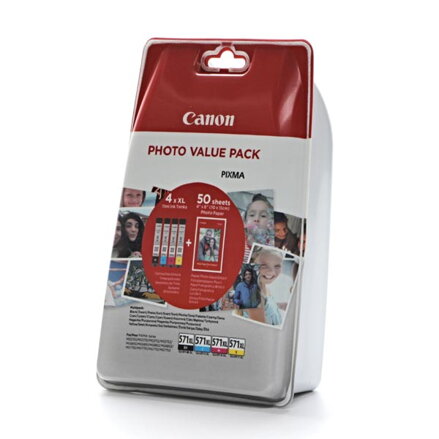 Canon originální ink 0332C005, cmyk, CLI-571XL C/M/Y/BK + 50x PP-201, Canon Pixma MG6850,MG6851,MG6852,MG6853,MG7750, MG5750