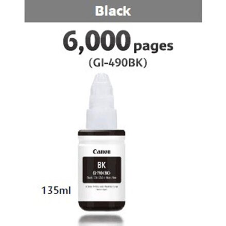 Canon originální ink GI-490 Bk, black, 6000str., 135ml, 0663C001, Canon PIXMA G1400, G2400, G3400