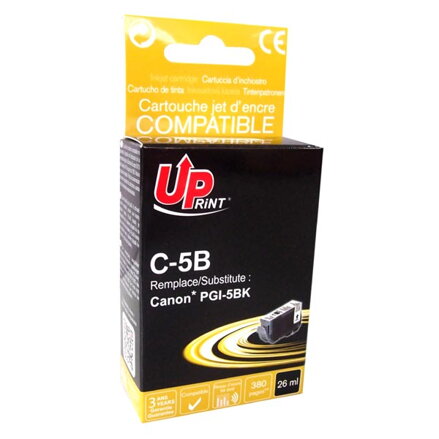 UPrint kompatibilní ink s PGI5BK, black, 380str., 26ml, C-5B, s čipem, pro Canon iP4200, 5200, 5200R, MP500, 800