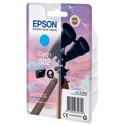 Epson originální ink C13T02V24020, 502, T02V240, cyan, 165str., 3.3ml, Epson XP-5100, XP-5105, WF-2880dwf, WF2865dwf Epson originální ink C13T02V24020, 502, T02V240, cyan, 165str., 3.3ml, Epson XP-5100, XP-5105, WF-2880dwf, WF2865dwf
