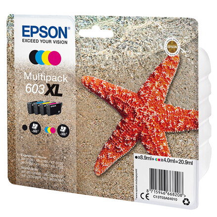 Epson originální ink C13T03A64010, 603XL, CMYK, 1x8.9ml + 3x4ml, Epson Expression Home XP-2100, 2105, 3100, 3105 WF-2310