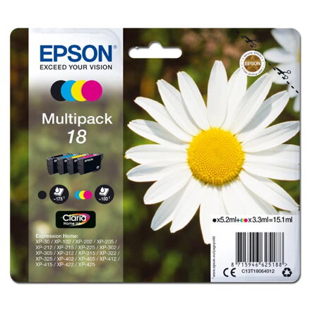 Epson originální ink C13T18064012, T180640, CMYK, 3x3,3/5,2ml, Epson Expression Home XP-102, XP-402, XP-405, XP-302