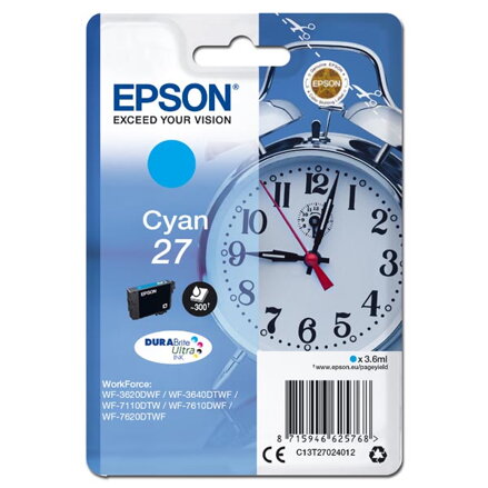 Epson originální ink C13T27024012, 27, cyan, 3,6ml, Epson WF-3620, 3640, 7110, 7610, 7620 Epson originální ink C13T27024012, 27, cyan, 3,6ml, Epson WF-3620, 3640, 7110, 7610, 7620