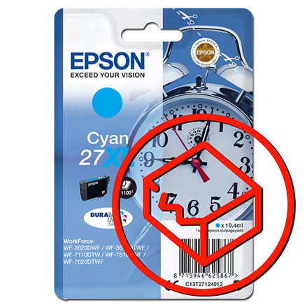 Epson originální ink C13T27124012, poškozený obal typ B, 27XL, cyan, 10,4ml