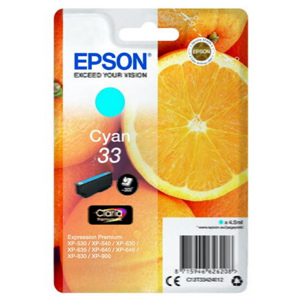 Epson originální ink C13T33424012, T33, cyan, 4,5ml, Epson Expression Home a Premium XP-530,630,635,830