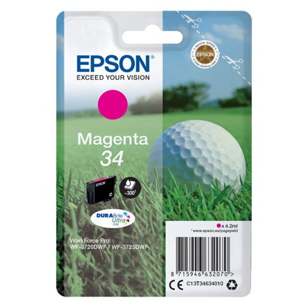 Epson originální ink C13T34634010, T346340, magenta, 4.2ml, Epson WF-3720DWF, 3725DWF