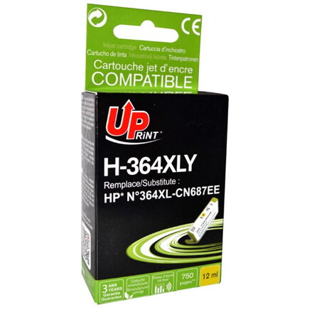 UPrint kompatibilní ink s CB325EE, CN687EE, HP 364XL, yellow, 12ml, H-364XLY, s čipem, pro HP Photosmart B8550, C5380, D5460
