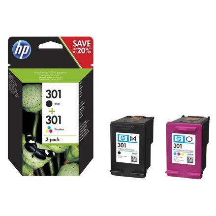 HP originální ink N9J72AE, black/color, 190/165str., HP 301, HP 2-pack Deskjet 1510, 3055A, Officejet 2622