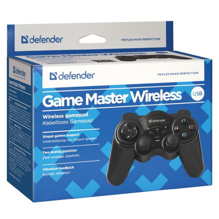 Gamepad Defender AAA, GAME MASTER WIRELESS, 2.4 GHz, 12tl., bezdrátové, černý, 3x AAA, vibrační, Windows 2000/XP/Vista/7 Gamepad Defender AAA, GAME MASTER WIRELESS, 2.4 GHz, 12tl., bezdrátové, černý, 3x AAA, vibrační, Windows 2000/XP/Vista/7