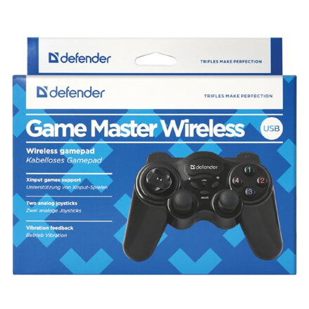Gamepad Defender AAA, GAME MASTER WIRELESS, 2.4 GHz, 12tl., bezdrátové, černý, 3x AAA, vibrační, Windows 2000/XP/Vista/7 Gamepad Defender AAA, GAME MASTER WIRELESS, 2.4 GHz, 12tl., bezdrátové, černý, 3x AAA, vibrační, Windows 2000/XP/Vista/7