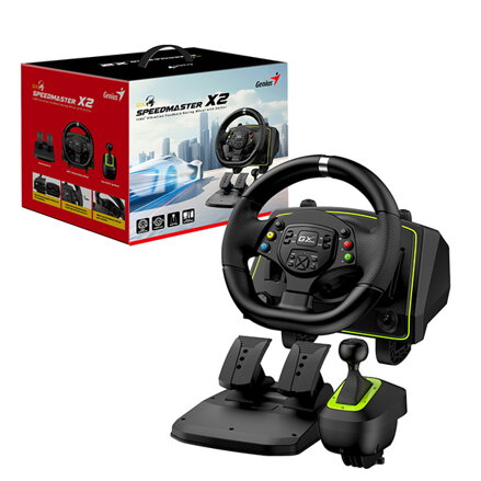 Volant Genius GX Gaming SpeedMaster X2, volant s pedály a řadící pákou, 13tl., USB, černý