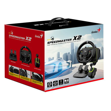 Volant Genius GX Gaming SpeedMaster X2, volant s pedály a řadící pákou, 13tl., USB, černý