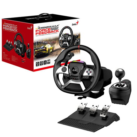 Volant Genius GX Gaming SpeedMaster X5 FF, volant s pedály a řadící pákou, USB-C, černý, PC, PS4, XBOX One