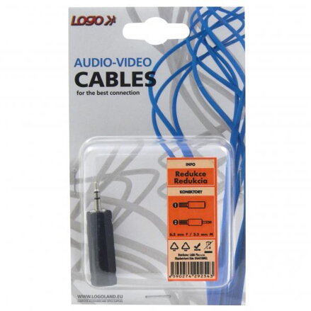 Audio Redukce, Jack (3,5mm) M-Jack (6,3mm) F, 0, stereo, černá, Logo, blistr