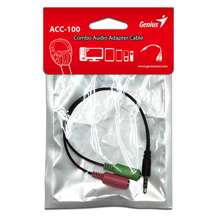 Audio rozdvojka, ACC-100, Jack (3.5mm) samec - 2x Jack (3.5mm) samice, 0.2 m, stereo, černá, Genius
