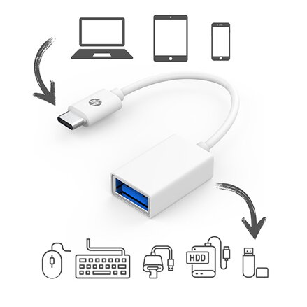 USB redukce, (3.0), USB C samec - USB A samice, bílá, Hewlett-Packard DHC-TC105