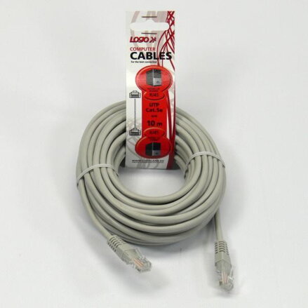 UTP patchcord, Cat.5e, RJ45 M-10m, nestíněný, šedý, Logo, LOGO bag