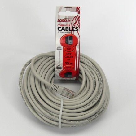 UTP patchcord, Cat.5e, RJ45 M-15m, nestíněný, šedý, Logo, LOGO bag