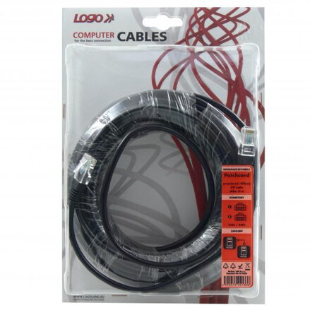 UTP patchcord, Cat.5e, RJ45 M-15m, nestíněný, křížený, šedý, k propojení 2 PC, Logo, blistr