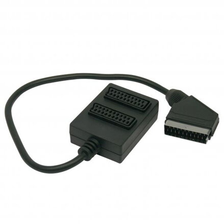 Kabel Scart M- Scart 2x F, SCART, 0.5m, černá, rozdvojka