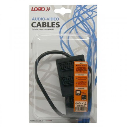 Kabel Scart M- Scart 3x F, SCART, 0.3m, černá, Logo, blistr, roztrojka