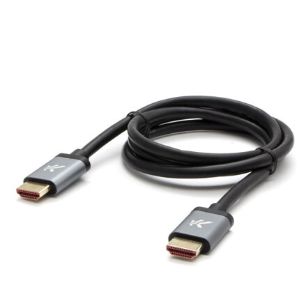 HDMI M- HDMI M, Ultra High Speed, 1m, zlacené konektory, hliníkové provedení krytky, šedý, Logo, 8K@60Hz, 48Gb/s
