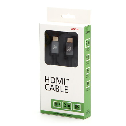 HDMI M- HDMI M, Ultra High Speed, 2m, zlacené konektory, hliníkové provedení krytky, šedý, Logo, 8K@60Hz, 48Gb/s