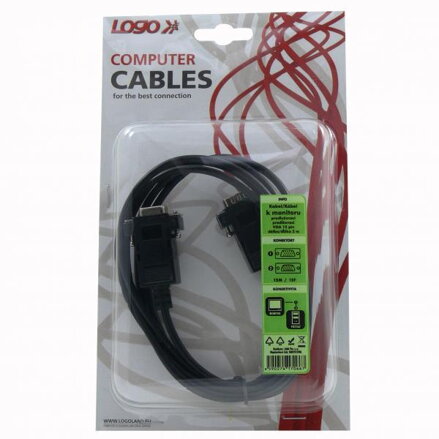 Kabel VGA (D-sub) M- VGA (D-sub) F, 2m, šedá, Logo, blistr