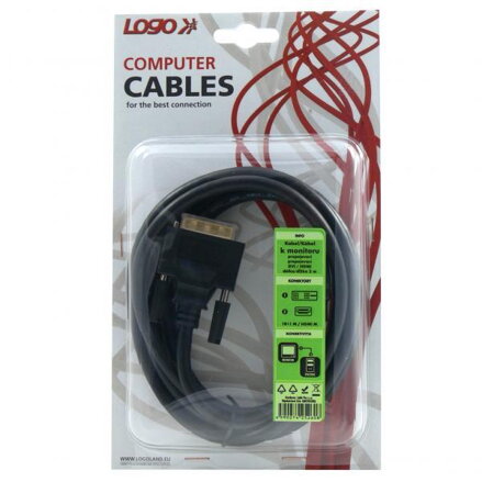 Kabel DVI (18+1) M- HDMI M, 2m, zlacené konektory, černá, Logo, blistr