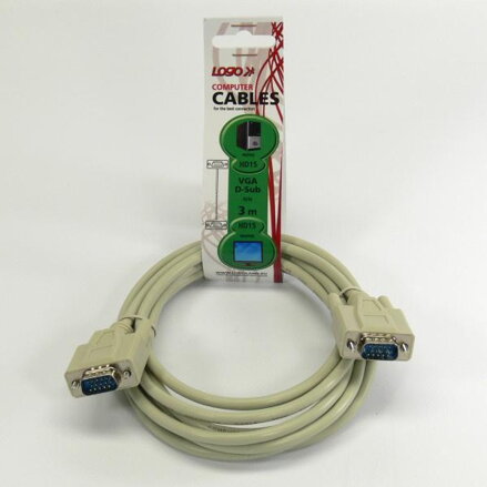 Kabel VGA (D-sub) M- VGA (D-sub) M, 3m, šedá, Logo