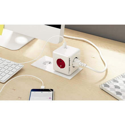 Rozbočovací zásuvka 250V, CEE7 (vidlice) - POWERCUBE, 0.1m, ORIGINAL USB, červená, POWERCUBE, 4 zásuvky, USB A+C, Power Delivery,