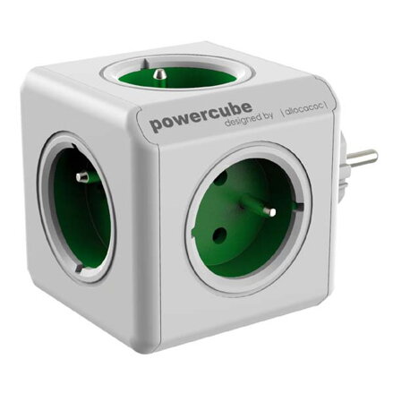 Rozbočovací zásuvka 240V, CEE7 (vidlice)-POWERCUBE, 0.1m, ORIGINAL, zelená, POWERCUBE, 5 zásuvek, dětské pojistky