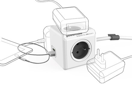 Cubenest - Powercube, 1.5m, Extended USB PD 35W, 2X C, šedá, POWERCUBE, 4 zásuvky, 2x USB C, Power Delivery 35 W