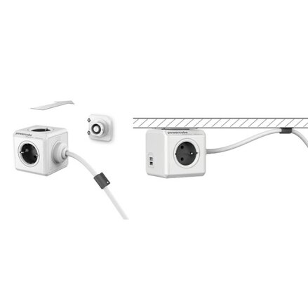 Síťový kabel 230V prodlužovací, CEE7 (vidlice)-POWERCUBE, 1.5m, EXTENDED USB, šedý, POWERCUBE, 2x USB port, 4 zásuvky, dětské poji
