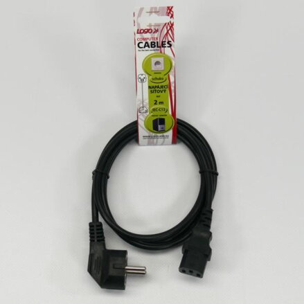 Síťový kabel 230V napájecí, CEE7 (vidlice)-C13, 2m, VDE approved, černý, Logo