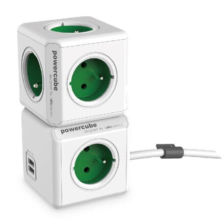 Síťový kabel 230V prodlužovací, CEE7 (vidlice)-POWERCUBE, 3m, EXTENDED USB, šedý, POWERCUBE, 4 zásuvky, dětské pojistky