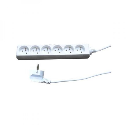 Síťový kabel 230V prodlužovací, CEE7 (vidlice)-zásuvka 6x, 5m, VDE approved, bílá